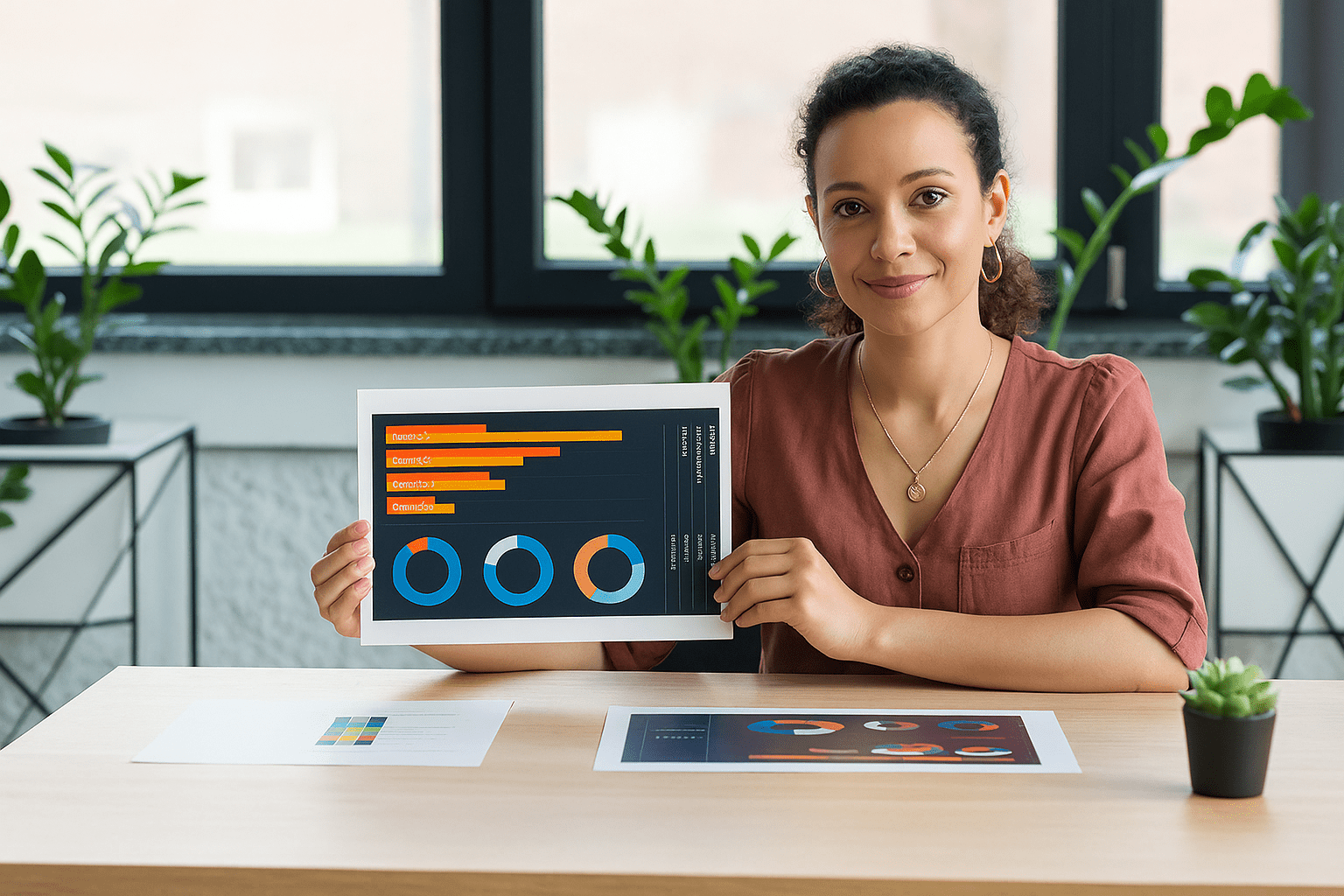 Mujer mostrando gráfica